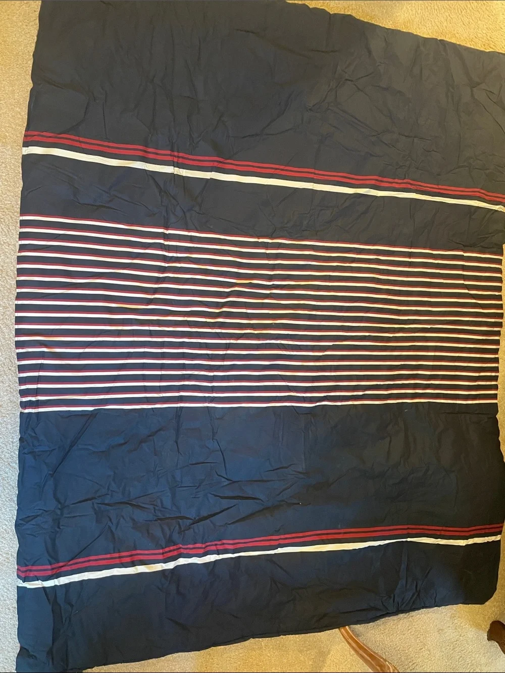 Striped Navy Quilt Comforter with Red and White Accents